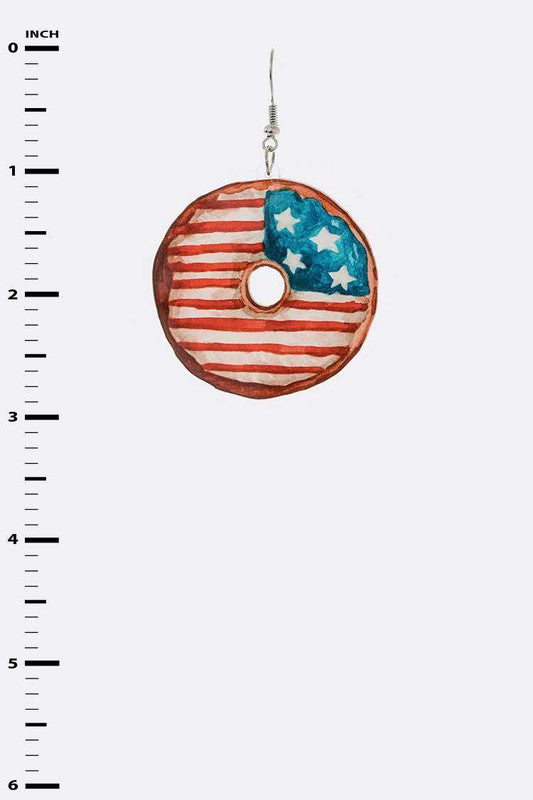 USA Flag Painted Donut Cutout Earrings