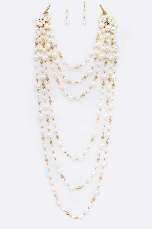 Layered Pearl Station Necklace Set