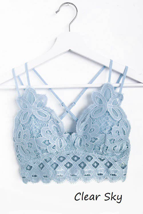 La Miel Crochet Lace Crop Top Bralette - Dusty Blue