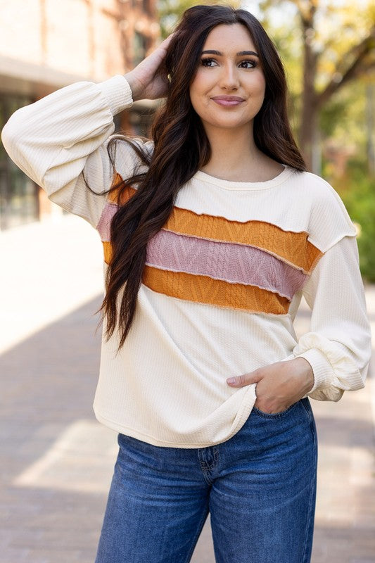 Women Knit Patchwork Drop Sleeve Sweatshirts