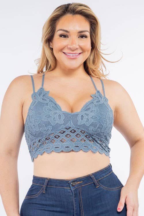 Curvy Scalloped Lace Cami Bralette - Clear Sky & Light Taupe