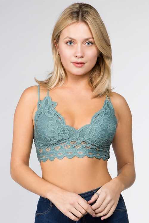 Scalloped Lace Cami Bralette - Blue Radiance & Cocoa