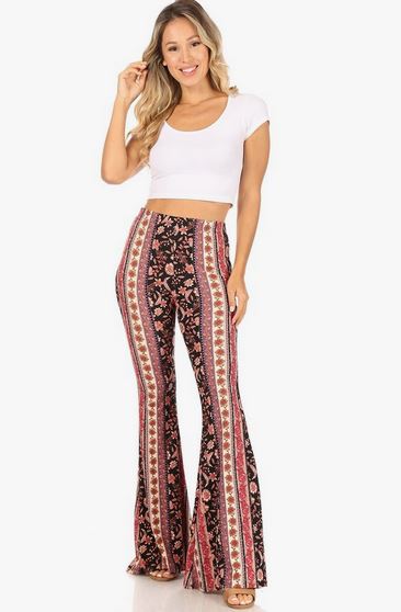 Aztec Wide Leg Flare Booty Pant - Black/Purple/Mauve