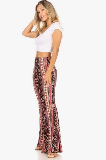 Aztec Wide Leg Flare Booty Pant - Black/Purple/Mauve