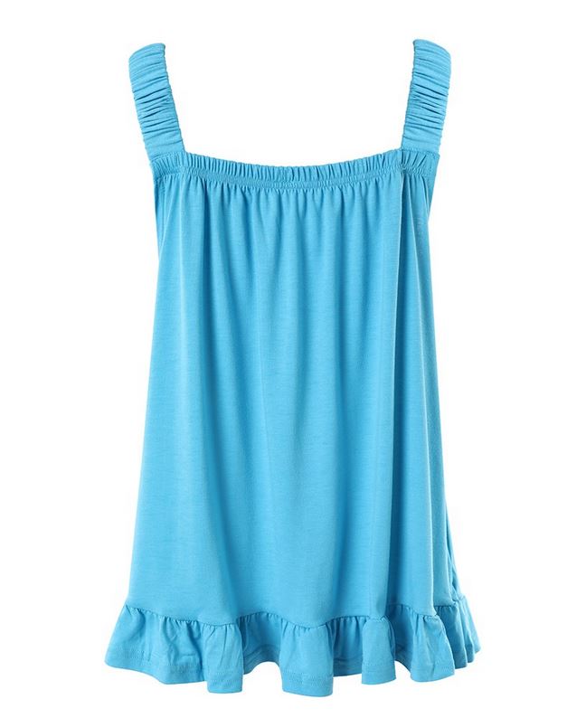 Ruched Ruffles Thick Strap Tank Top - Blue