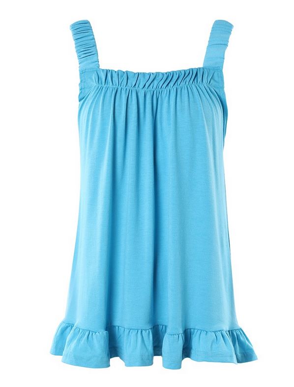 Ruched Ruffles Thick Strap Tank Top - Blue