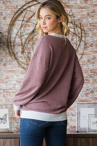 Waffle V-Neck Top - Dusty Sage