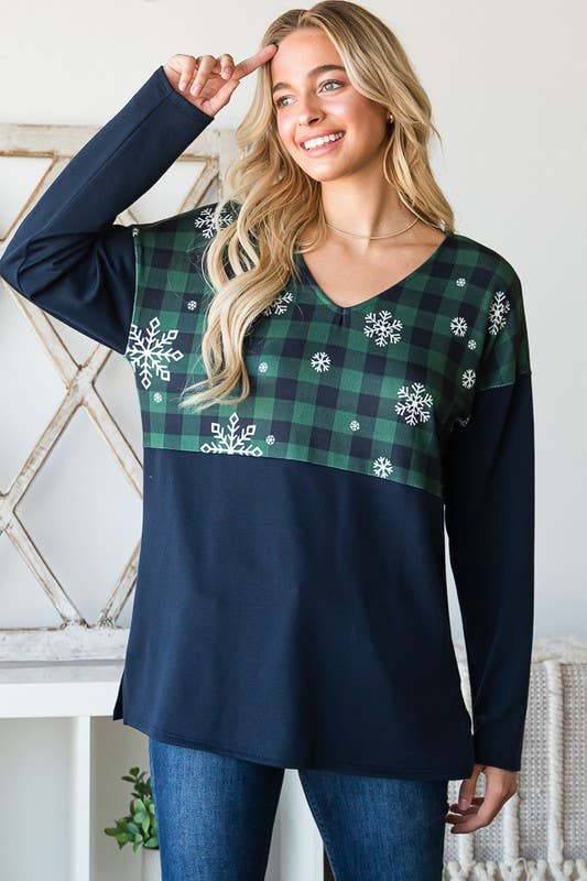 Plaid and Snowflake Top