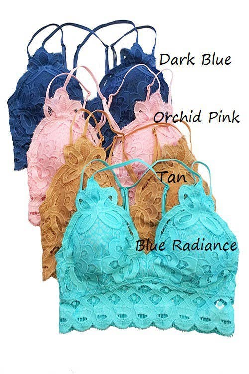 Scalloped Lace Cami Bralette - Blue Radiance & Cocoa