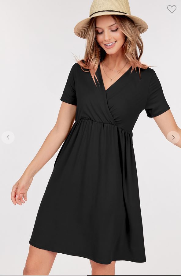 Short Sleeve Dress With Empire Waistline Pockets