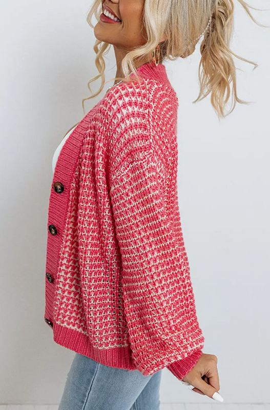 Button Knit Cardigan - Hot Pink