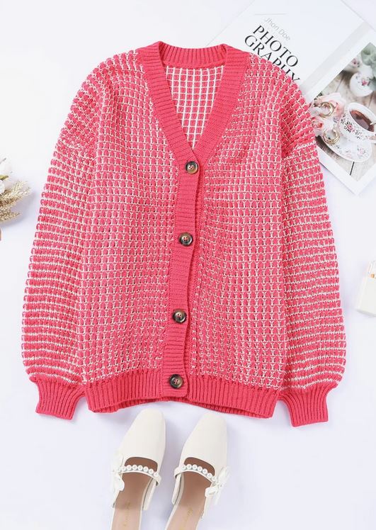 Button Knit Cardigan - Hot Pink