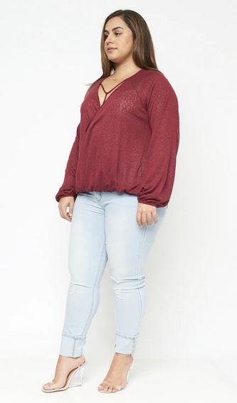 Elastic V-Neck Wrap - Burgundy