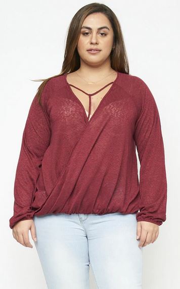 Elastic V-Neck Wrap - Burgundy