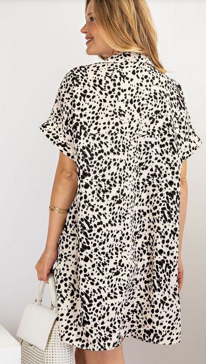 Leopard Shirt V-Neck Dress - Natural