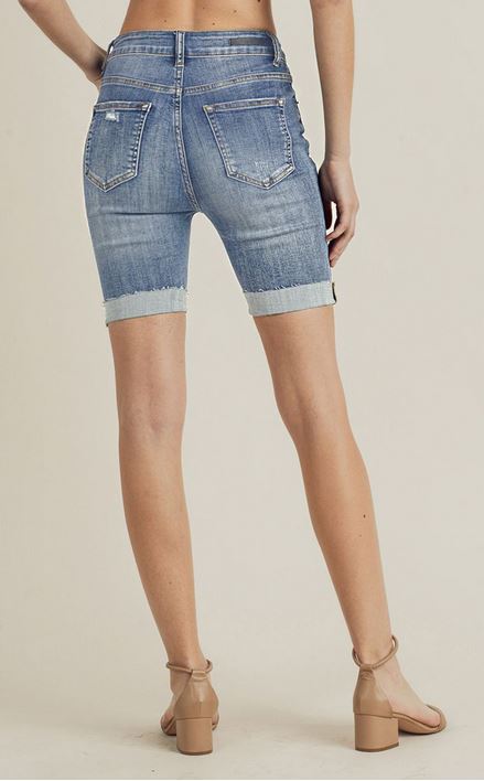 Risen High Waist Distressed Mid-Length Shorts - Light