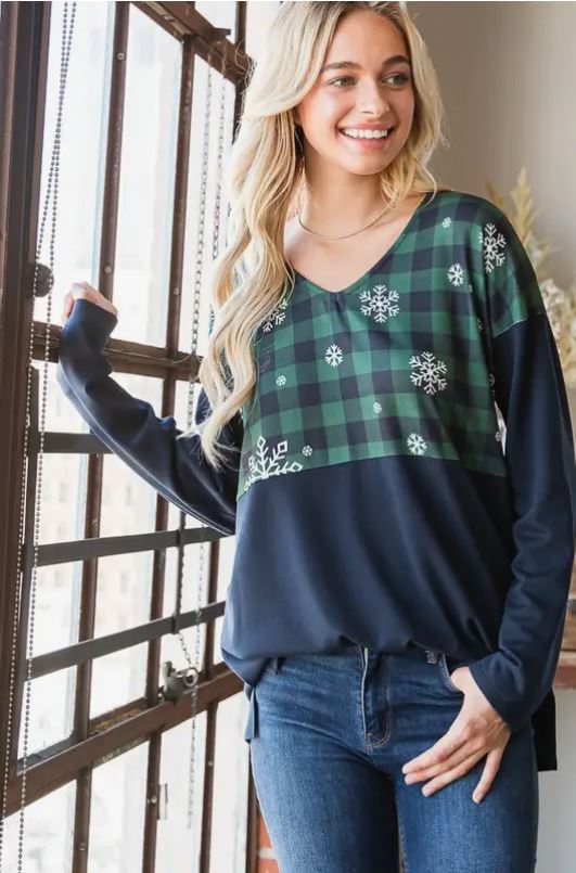 Plaid and Snowflake Top