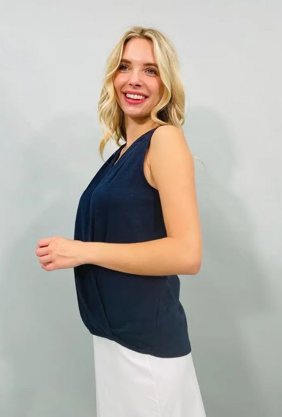 Solid Surplice Sleeveless Top - Navy