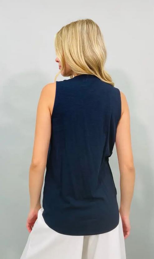 Solid Surplice Sleeveless Top - Navy