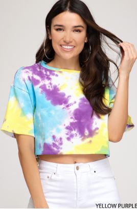 Tie Dye Terry Crop Top - Yellow/Purple