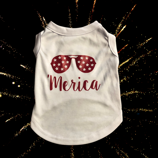 'Merica Dog Sleeveless Shirt - White