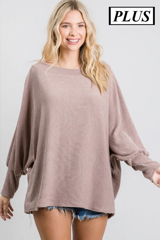 Plus Urban Wide Neck Knit Top - Taupe