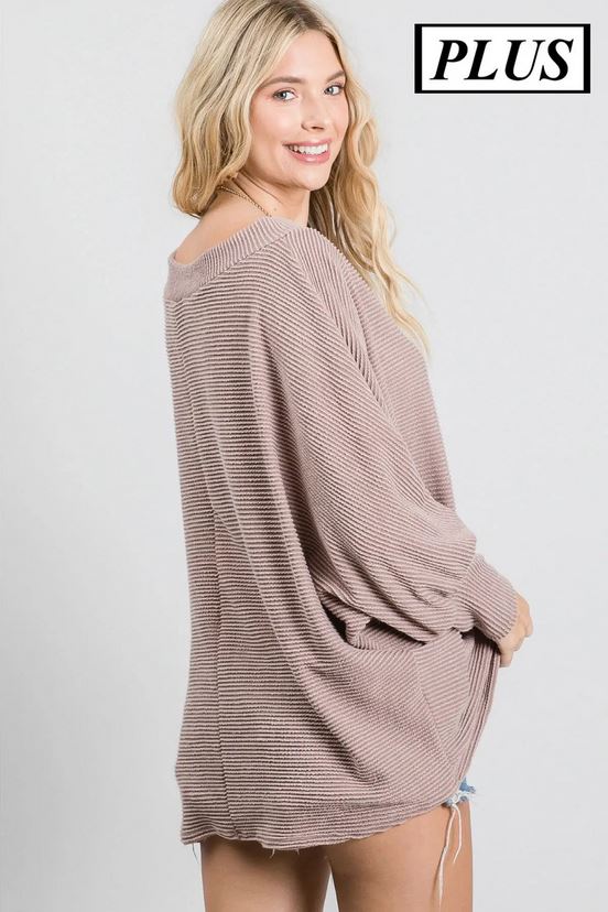 Plus Urban Wide Neck Knit Top - Taupe