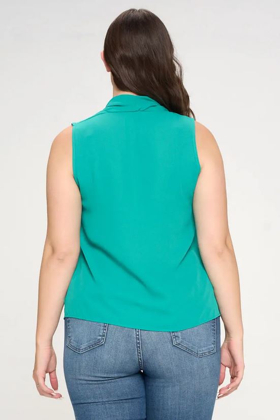 V-Neck Top with Drape Neckline - Teal