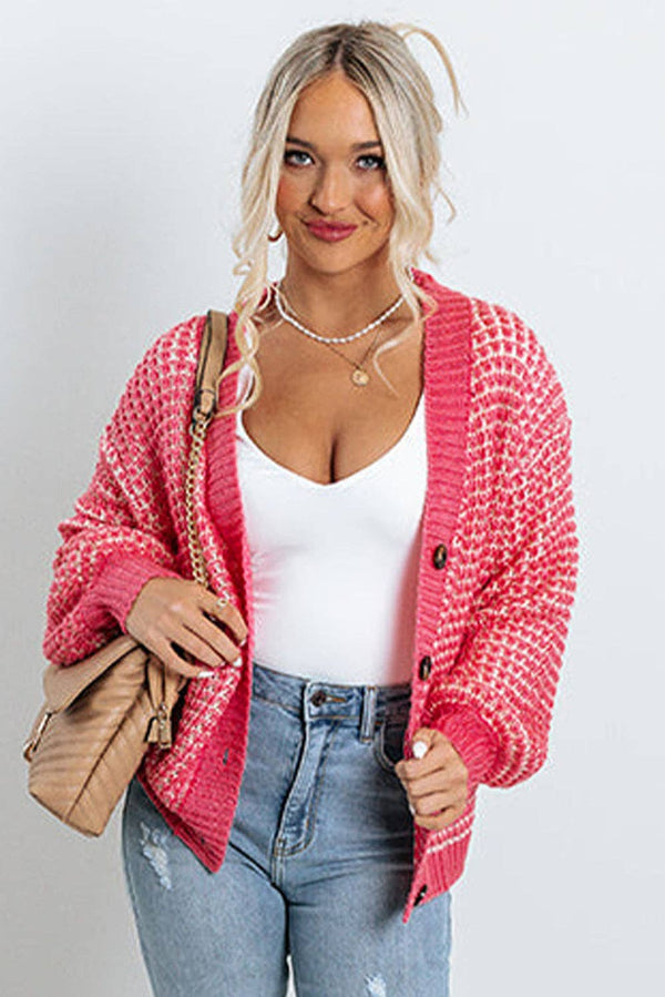 Button Knit Cardigan - Hot Pink